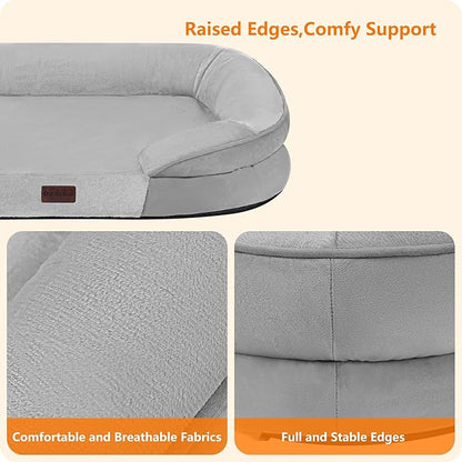 Dwanton Orthopedic Dog Bed for Medium Dogs with Gel Memory Foam, Waterproof Dog Sofa, Washable Pet Bed with Four Sided Bolster Cushion, Removable Cover & Non-Slip Bottom, 36", Light Gray