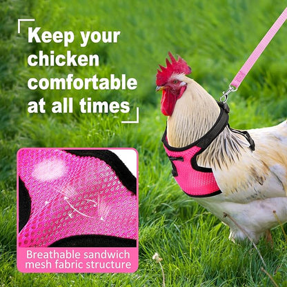 Adhafera Chicken Harness with Leash, Upgraded Double Adjustment Chicken Harness and Leash Set for Hens, Duck, Goose, Small Pet (Pink, L)