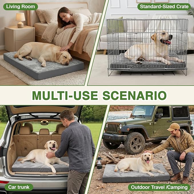 Vonabem Waterproof Outdoor Dog Bed Large Medium Sized Dogs, Washable Crate Pad 35 inch, Foam Orthopedic Pet Beds with Removable Cover,Durable Anti-Slip Kennel Pads 35"x22", Gray