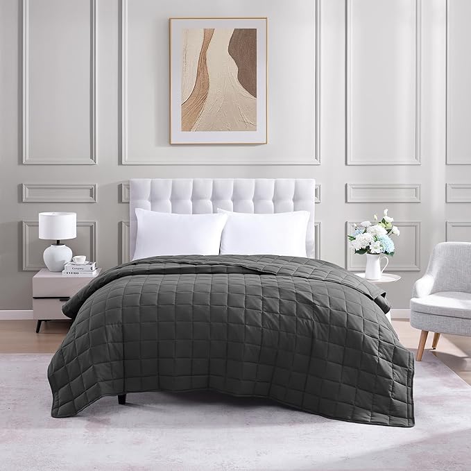 Casa Platino Quilted Blanket Twin XL Size - Pre Washed - Soft & Lightweight Bed Blanket - All Season Down Alternative Blankets - Charcoal