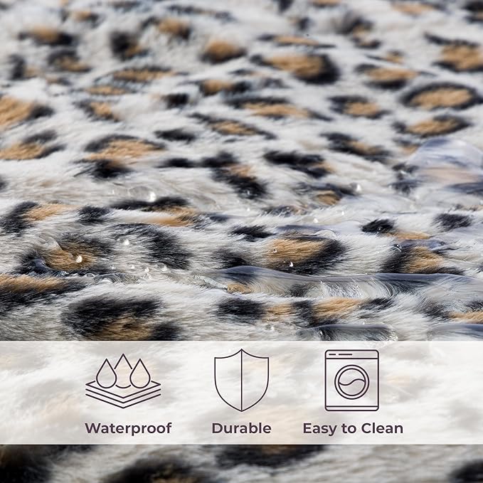 Waterproof Blanket for Bed, Couch, or Car - 60” x 80” Reversible Queen Size Throw Blanket for Reliable Leakproof Furniture Protection - Washable Pet Throws by Lavish Home (Leopard Print)