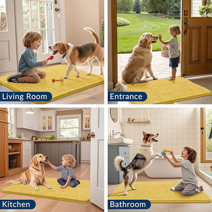 Smiry Dog Door Mat for Muddy Paws 24x16, Absorbs Moisture and Dirt Doormat, Non-Slip Washable Quick Dry Chenille Front Door Mat Indoor Entrance, Entryway Carpet for Inside Floor, Yellow