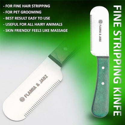 FLAMIA & JABZ FJ Professional Stripping Knife kit (6 pieces set) for Dogs & Pets, Wooden Handle Grip with Stainless Steel Blade (Right handed) (Green)