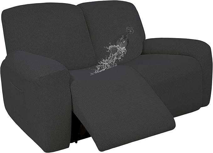 Easy-Going 100% Dual Waterproof Recliner Loveseat Cover, 6-Pieces Stretch Relining Sofa Cover with Pocket, Jacquard 2 Seat Sofa Slipcover Leakproof Washable (Loveseat, Dark Gray)