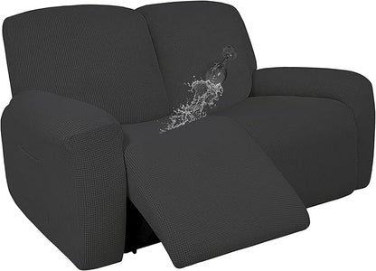 Easy-Going 100% Dual Waterproof Recliner Loveseat Cover, 6-Pieces Stretch Relining Sofa Cover with Pocket, Jacquard 2 Seat Sofa Slipcover Leakproof Washable (Loveseat, Dark Gray)