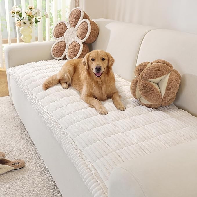 OstepDecor Washable Couch Cover for Dogs, Thick Pet Friendly Sofa Covers, Soft Couch Protector, Paw Cart Sofa Slipcovers, Cushion Protector for Leather, Sectional, Loveseat (27.6" x 70.9", White)