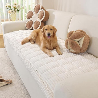 OstepDecor Washable Couch Cover for Dogs, Thick Pet Friendly Sofa Covers, Soft Couch Protector, Paw Cart Sofa Slipcovers, Cushion Protector for Leather, Sectional, Loveseat (27.6" x 70.9", White)