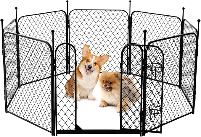 ZOMISIA Paw Safe Playpen for Indoor Small Dogs, 24 Inch 8 Panels Anti-Pinch Diamond Mesh Dog Fence, Metal Stable Dog Play Pen with Door, Portable Pet Playpen for Outdoor RV Camping Yard Garden