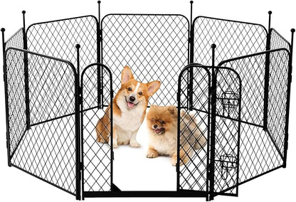ZOMISIA Paw Safe Playpen for Indoor Small Dogs, 24 Inch 8 Panels Anti-Pinch Diamond Mesh Dog Fence, Metal Stable Dog Play Pen with Door, Portable Pet Playpen for Outdoor RV Camping Yard Garden