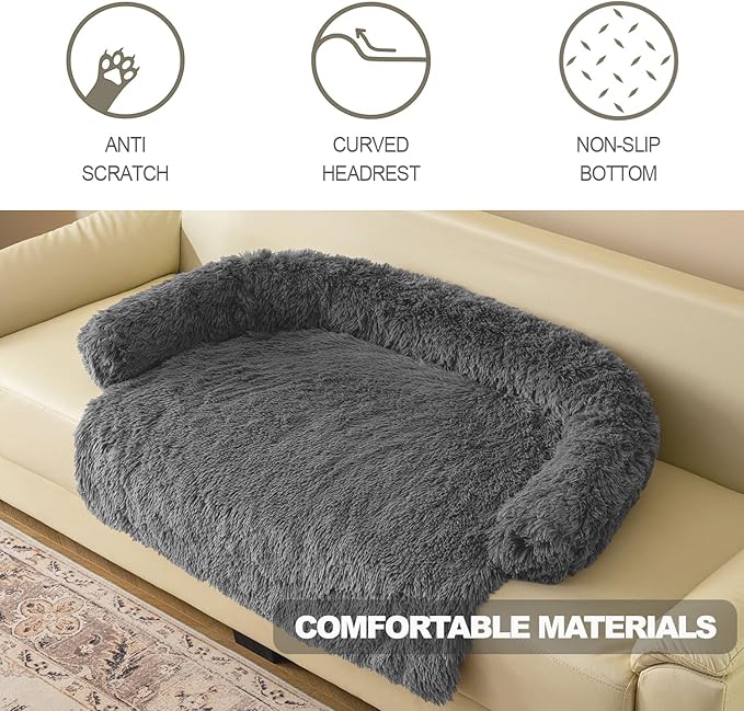 Tinaco Calming Dogs/Cats Bed Mats, Dog Pad Washable Removable Couch Cover, Plush Long Fur Mat for Pets, Waterproof Lining, Perfect for Small, Medium and Large Dogs and Cats (Dark Gray, 53"x39")