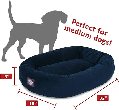 Majestic Pet 32 Inch Suede Calming Dog Bed Washable – Cozy Soft Round Dog Bed with Spine Support for Dogs to Rest Their Head - Fluffy Donut Dog Bed 32x23x7 (Inch) - Round Pet Bed Medium – Navy