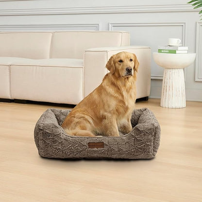 Modern Threads Ultra Soft Plush Pet Bed for Medium to Large Dogs with Elegant Texture and Stylish Design, Removable Washable Cover, Brown, (34" L x 25" W x 9" Th)