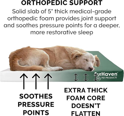 Furhaven Water-Resistant Orthopedic Dog Bed for Large Dogs w/ Removable Washable Cover, For Dogs Up to 125 lbs - Indoor/Outdoor Logo Print Oxford Polycanvas Mattress - Forest, Jumbo Plus/XXL