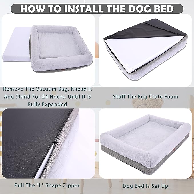 WINDRACING Orthopedic Dog Bed for Extra Large Dogs, Bolster Sides Dogs Sofa Bed with Removable Washable Cover & Non-Skid Bottom, Soft Pet Bed with Egg Foam Dog Couch for Sleeping, 46 x 30 Inch, Gray