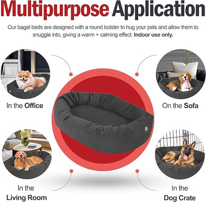 Majestic Pet 52 Inch Suede Calming Dog Bed Washable – Cozy Soft Round Dog Bed w/Spine Support for Dogs to Rest Head - Fluffy Donut Dog Bed 52x35x11 (Inch) - Round Pet Bed X- Large – Gray (2025)