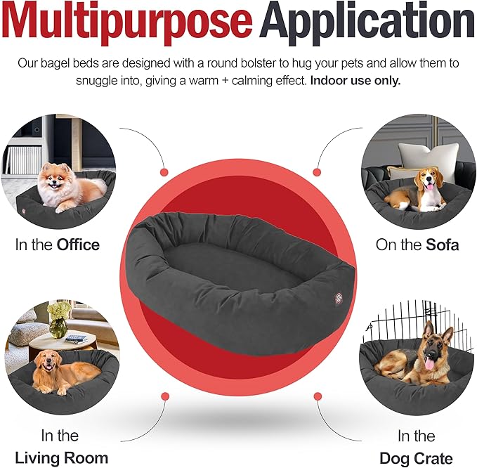 Majestic Pet 24 Inch Suede Calming Dog Bed Washable – Cozy Soft Round Dog Bed with Spine Support for Dogs to Rest Their Head - Fluffy Donut Dog Bed 24x19x7 (Inch) - Round Pet Bed Small – Gray (2025)