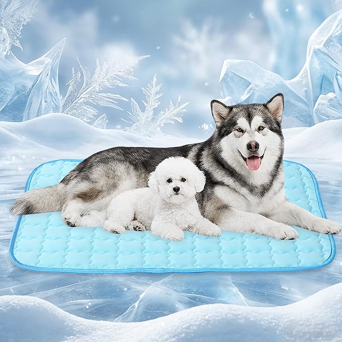 Dog Cooling Mat, Double-Sided with Cooling Fabric & Warm Flannel, 51.2" x 37.4" Thickened Cooling Mat for Dogs, No Electricity Needed, Machine Washable, Portable Crate Pad for Indoor & Outdoor Use