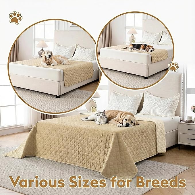 FunFurry Waterproof Dog Blanket, Couch Cover for Dogs Washable, Reversible Dog Bed Cover, Couch Furniture Protector. (Dark＆Light Beige, 82 X 82 Inch - 1 Pack)