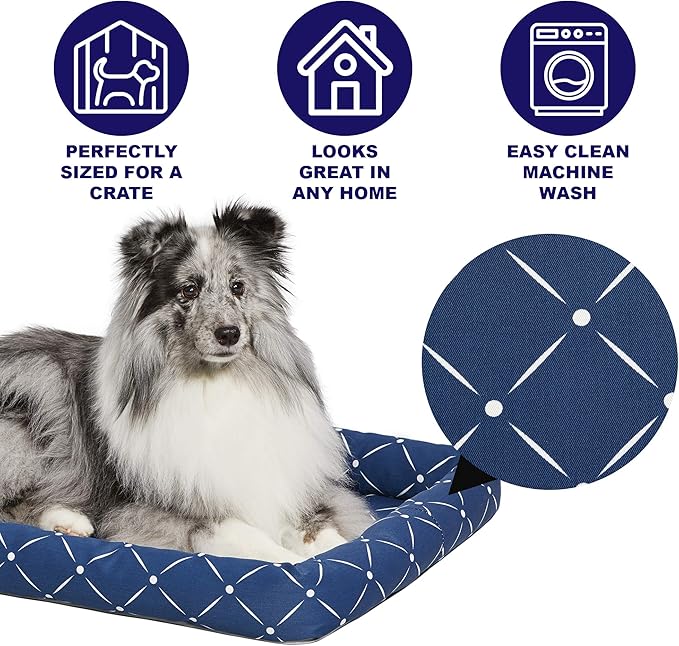MidWest Homes for Pets 40242-BLD Quiet Time Couture Ashton Bolster Pet Bed, Large Dog/42, Blue