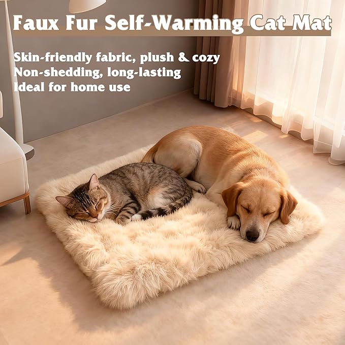 Self Warming Cat Bed, Self Heating Cat Mat & Warming Pad with Plush Fleece 18"x24", Non-Slip – Indoor Heated Cats Pad for Kittens, Small Dogs & Senior Pets