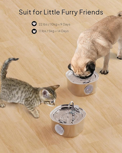 PEKTACO Stainless Steel Cat Water Fountain, 3.2L/108oz Cat Water Dispenser with Quiet Water Pump, Dishwasher Safe Pet Drinking Fountain for Cats with 6 Filters + 6 Sponges