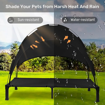 Heeyoo Elevated Dog Bed with Canopy, Portable Dog Cot with Removable Shade Tent, Outdoor Raised Pet Cot Cooling Bed for Dogs