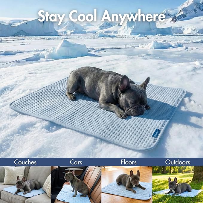 Spark Paws Cooling Mat for Dogs - Self Cooling Dog Mat & Pet Cooling Pad for Large, Medium & Small Dogs - Non-Toxic, Non-Gel Washable Cooling Bed - Waffle - Blue - Size S