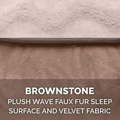 Furhaven Cooling Gel Dog Bed for Large/Medium Dogs w/ Removable Bolsters & Washable Cover, For Dogs Up to 55 lbs - Plush & Velvet Waves Perfect Comfort Sofa - Brownstone, Large