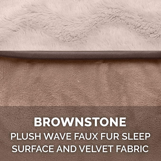 Furhaven Cooling Gel Dog Bed for Medium/Small Dogs w/ Removable Bolsters & Washable Cover, For Dogs Up to 35 lbs - Plush & Velvet Waves Perfect Comfort Sofa - Brownstone, Medium