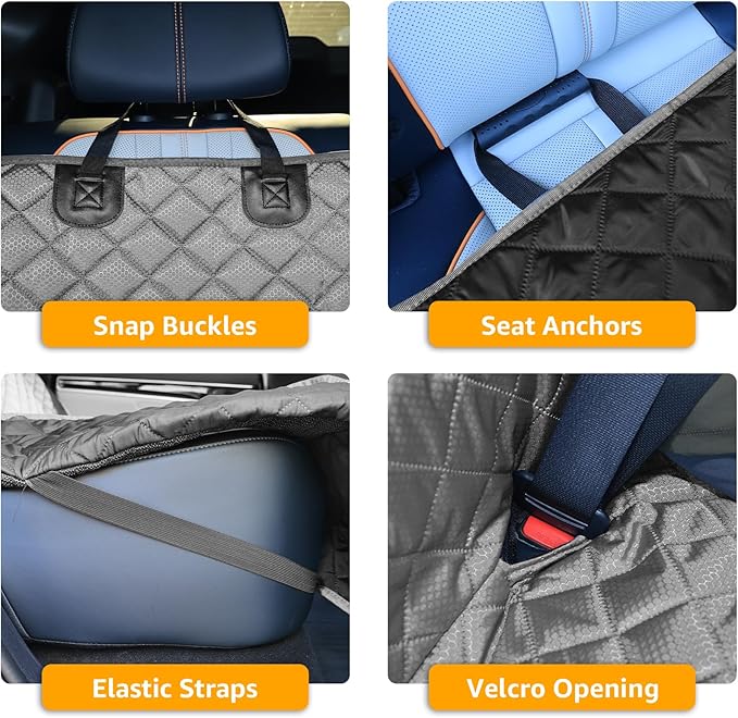 PETICON Dog Car Seat Covers for Truck Ford F150/Chevrolet Silverado 1500/Ram 1500/GMC Sierra 1500, Waterproof Pet Back Seat Cover for Trucks, Scratchproof Nonslip Durable Rear Seat Cover for Dogs