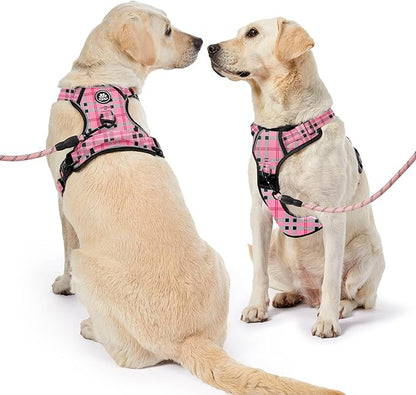 NESTROAD No Pull Dog Harness with Leash, Reflective No Choke Pet Vest Harness,Adjustable Soft Padded Dog Harness with Easy Control Handle for Large Dogs(Checkered Pink,Large)