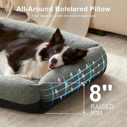 FURTIME Washable Dog Bed Extra Large Sized Dogs, Washable Comfy Fluffy XL Dog Bed, Removable Zipper Cover Machine Wash, Durable Sleeping Pet Cuddler Bed with Anti-Slip Bottom, 42x30x8 in, Dark Grey