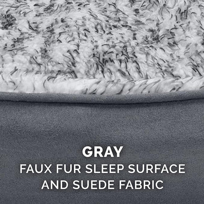 Furhaven Dog Bed for Large Dogs w/ Removable Washable Cover & Pillow Cushion Insert, For Dogs Up to 55 lbs - Two-Tone Faux Fur & Suede Oval Lounger - Gray, XL/Extra Large