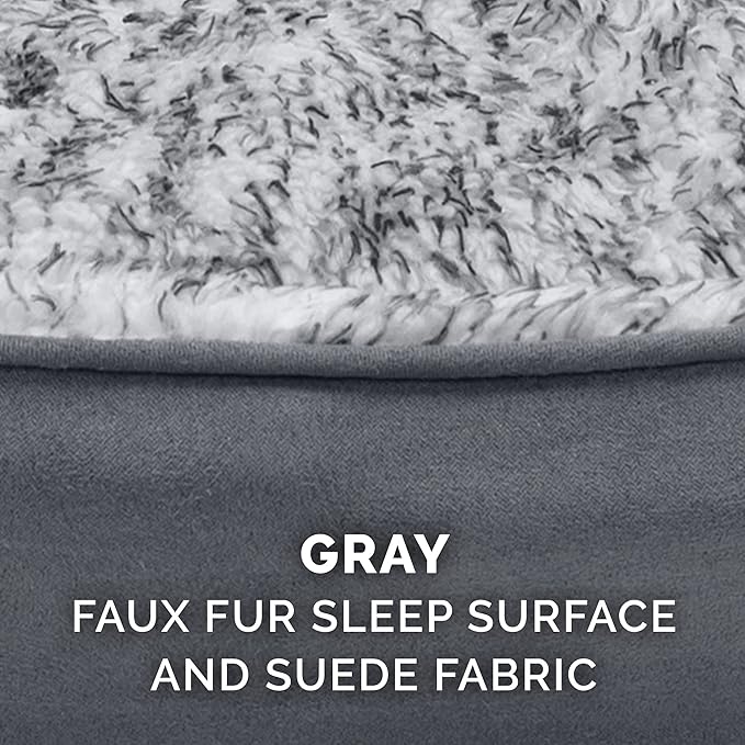 Furhaven Dog Bed for Large/Medium Dogs w/ Removable Washable Cover & Pillow Cushion Insert, For Dogs Up to 30 lbs - Two-Tone Faux Fur & Suede Oval Lounger - Gray, Large