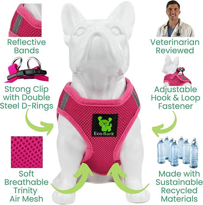 EcoBark Pink XXXS Dog Harness, Soft Mesh No Pull Mini Body Halter for Toy Breeds up to 10in, Escape Proof, Recycled Straps, Adjustable, Teacup Dog Harness Vest Under 5lbs
