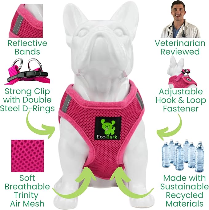 EcoBark Rapid Fastener Super Comfort Fully Adjustable Double Padded Step in Dog Harness (Medium, Pink)