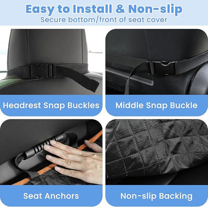 ELONGRIVER Dog Car Seat Covers, Waterproof Front Seat Cover for Dogs, Scratch-Proof, Nonslip Pet Passenger Seat Cover Protector, Universal Fit for Cars Trucks SUVs, Large Size, Black with Orange
