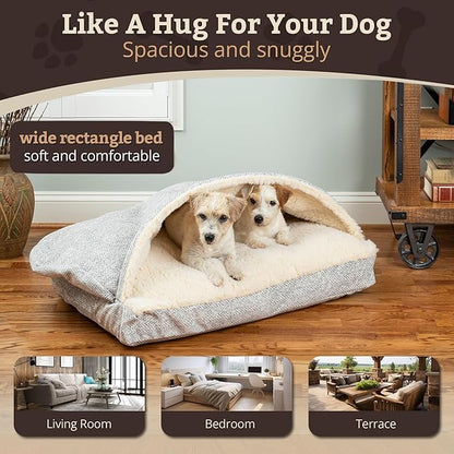 Snoozer Rectangle Cozy Cave Dog Bed - Indoor Dog Bed with Cover Cave, Covered Calming Burrow for Medium & Large Sized Pets with Blanket Attached, Enclosed, Washable Cover - Large, Palmer Dove