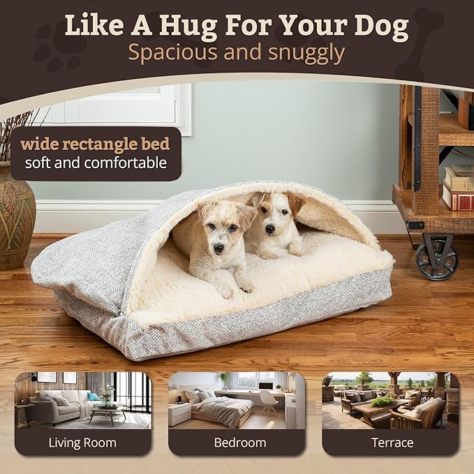 Snoozer Pet Products Luxury Rectangle Cozy Cave Dog Bed with Microsuede, Showdog Collection, Extra Large, Palmer Dove