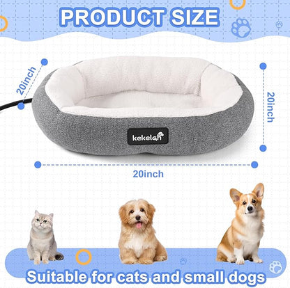 Indoor Heated Cat Bed, Heated Pets Bed for Indoor Cats Kitten Small Dogs Puppy Machine Washable Electric Warming Bed Mat Soft Cozy Pet Heating Pad with Timer & Temp Adjustable