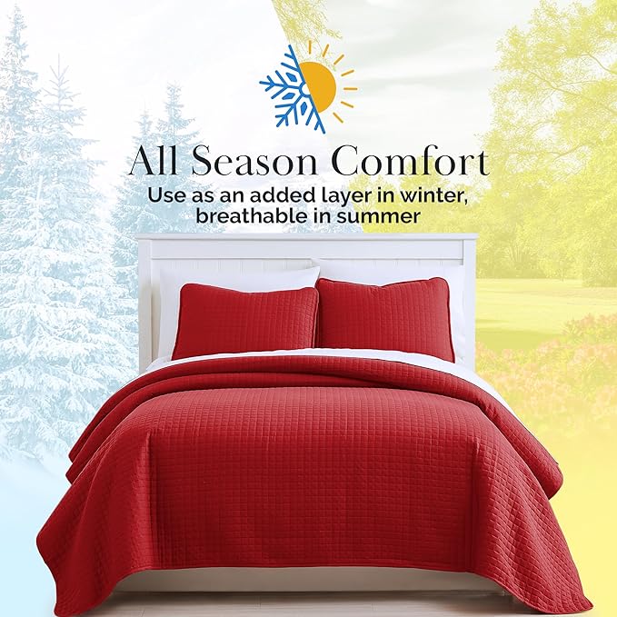 Southshore Fine Living, Inc. Full/Queen Quilt Bedding Set, Microfiber Quilts Queen Size, Coverlet, Stain & Pet Hair Resistant Bedding, Full Size Bedspread with 2 Pillow Shams, Chili Pepper Red