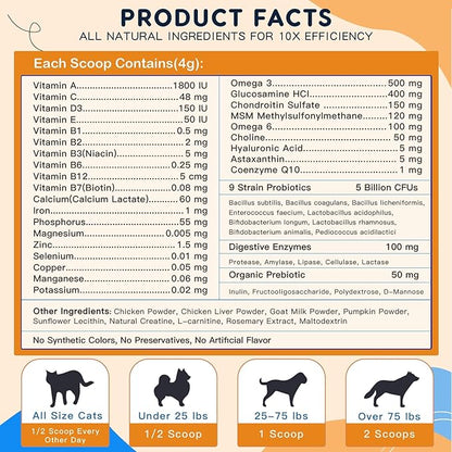 ZEBORA Dog Multivitamin Powder with Glucosamine, Dog Vitamins and Supplements for Immune Support, Skin and Coat Supplement with Omega 3 for Allergy Relief, Probiotics for Digestive & Gut Health