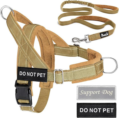 Lukovee No Pull Dog Harness & Leash Set - Heavy Duty Dog Vest Harness with Soft Padded for Medium Large Dogs, Adjustable Reflective Tactical Pet Harness for Easy Walk and Training (L, Yellow)