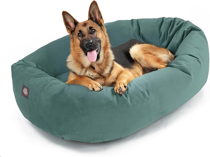 Majestic Pet 52 Inch Micro Velvet Calming Dog Bed Washable – Cozy Soft Round Dog Bed with Spine for Head Support - Fluffy Donut Puppy Mat 52x35x11 (inch) X- Large – Azure (2025)