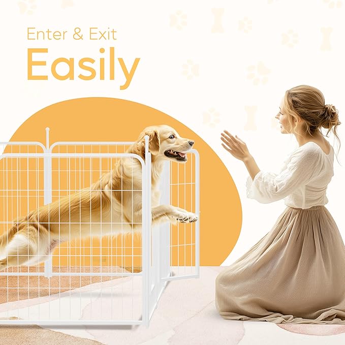 HealSmart Indoor and Outdoor Dog Playpen, 32 Inches High, 8 Panels to Assemble, Sturdy and Durable for Yard, Camping, Designed for Small/Medium-Sized Dogs, White