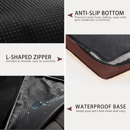 Dog Crate Bed Waterproof Deluxe Plush Dog Beds with Removable Washable Cover Anti-Slip Bottom Pet Sleeping Mattress for Large, Medium, Jumbo, Small Dogs, 23 x 17 inch, Brown