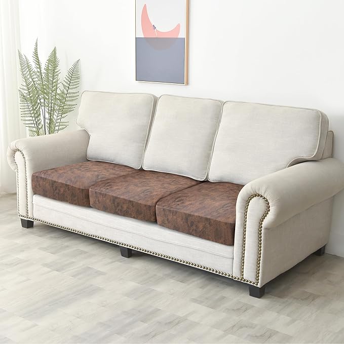 Yates Home PU Leather Couch Sofa Cushion Slipcover Elastic Chair RV Seat Covers Loveseat Sofa Furniture Protector Slip Cover for Seater Replacement Living Room(3 Pieces, Brown)