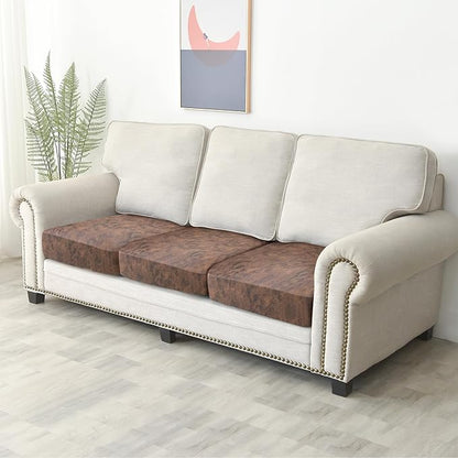 Yates Home PU Leather Couch Sofa Cushion Slipcover Elastic Chair RV Seat Covers Loveseat Sofa Furniture Protector Slip Cover for Seater Replacement Living Room(3 Pieces, Brown)