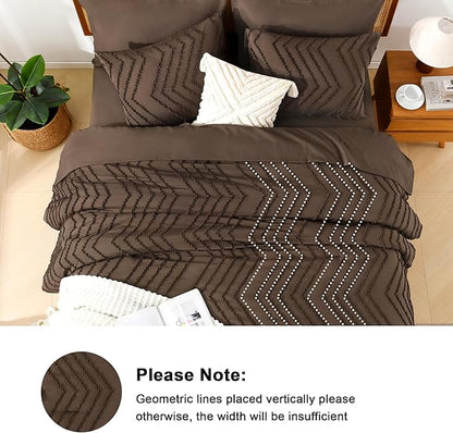 Litanika Super King Plus Size Comforter Set with Sheets Brown - 7 Pieces Bed in a Bag Oversized King Boho Tufted Complete Bedding Sets with Comforter, Sheets, Pillowcases & Shams