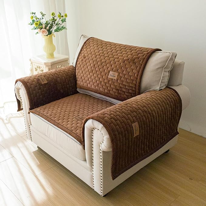 Couch Covers for Dogs Washable, Velvet Dog Couch Cover Protector, Fuzzy Plush Pet Sofa Cover for Single Sofa, Sofa Covers for Pets(1,Dark Brown,27.6"x27.6",Single Seater)
